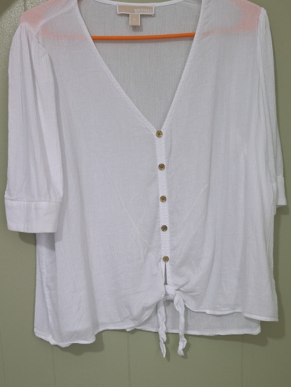 MICHAEL Michael Kors White Button-Front Tie Hem Top